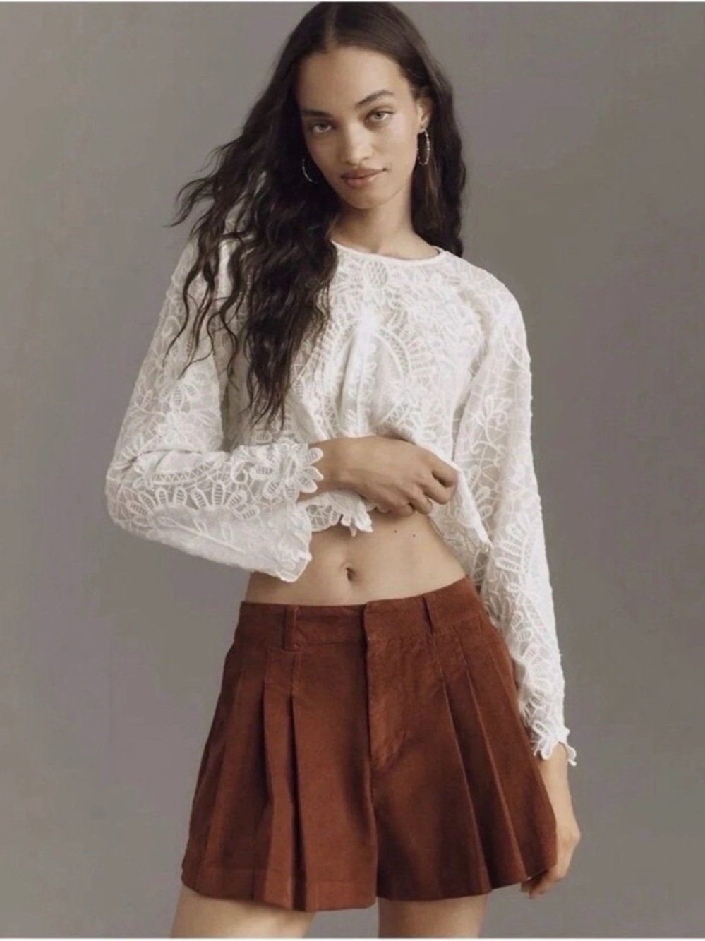 Anthropologie Pilcro Rust Brown Pleated Corduroy‎ Skort Cottagecore